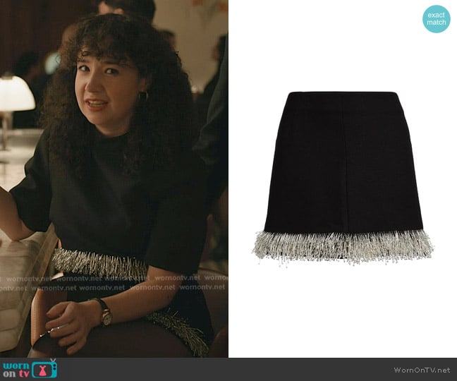 Simkhai Dua Beaded Fringe Mini Skirt worn by Marissa Gold (Sarah Steele) on Elsbeth