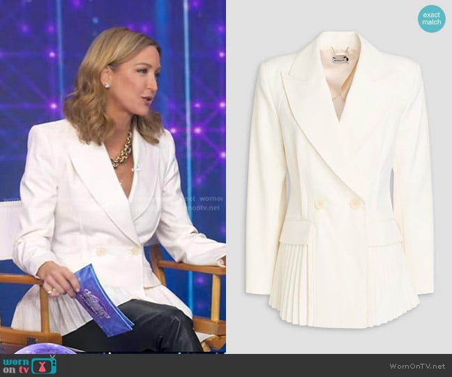 Simkhai Izzie Double-breasted Pleated Wool-blend Twill Blazer worn by Lara Spencer on Good Morning America