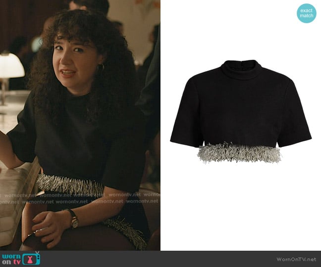 Simkhai Jalen Beaded Fringe Cropped Top worn by Marissa Gold (Sarah Steele) on Elsbeth
