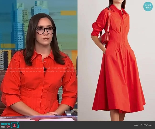 Simkhai Jazz Pleated Midi Shirt Dress in Red worn by Savannah Sellers on NBC News Daily