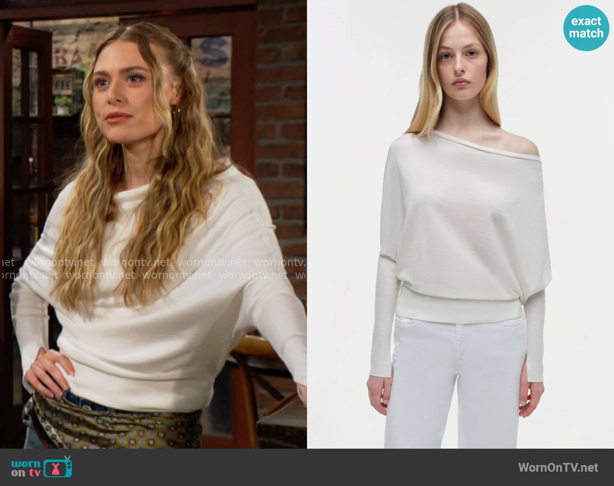 Simkhai Lavina Sweater in Ivory worn by Claire Grace (Hayley Erin) on The Young and the Restless