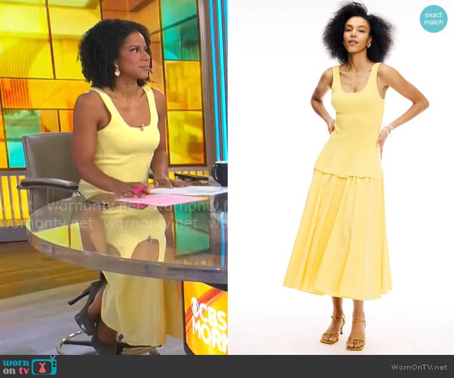 Adriana Diaz’s yellow midi tank dress on CBS Mornings