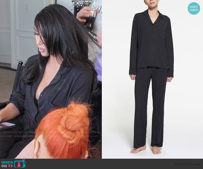 Skims Long Sleeve Button Up Set worn by Kim Kardashian (Kim Kardashian) on The Kardashians