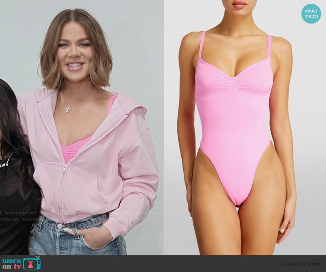 Skims Pink Seamless Sculpt Thong Bodysuit worn by Khloe Kardashian (Khloe Kardashian) on The Kardashians