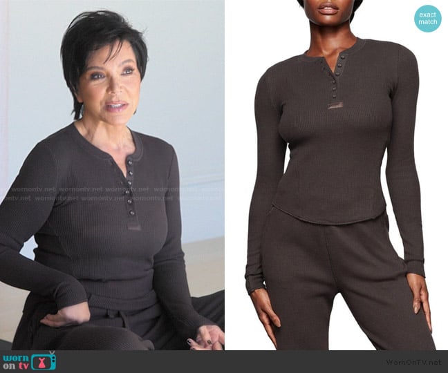 Skims Winter Long Sleeve Waffle Henley Top worn by Kris Jenner (Kris Jenner) on The Kardashians