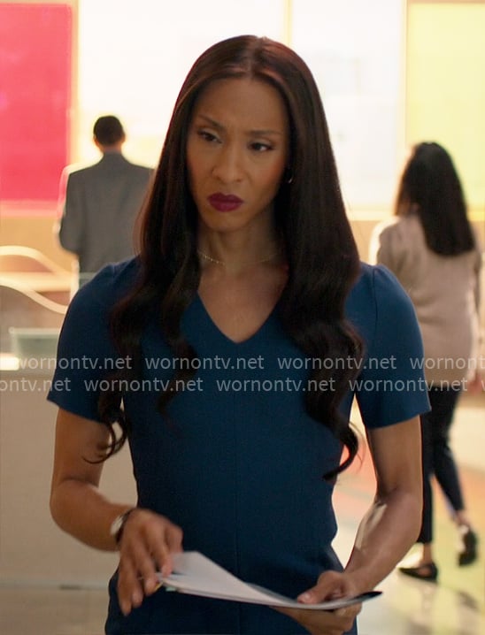 Sofia's teal blue v-neck sheath dress on Loot