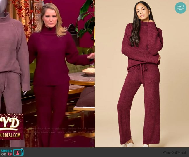 Softies Marshmallow Rib Mock Neck with Long Pant worn by Sara Haines on The View