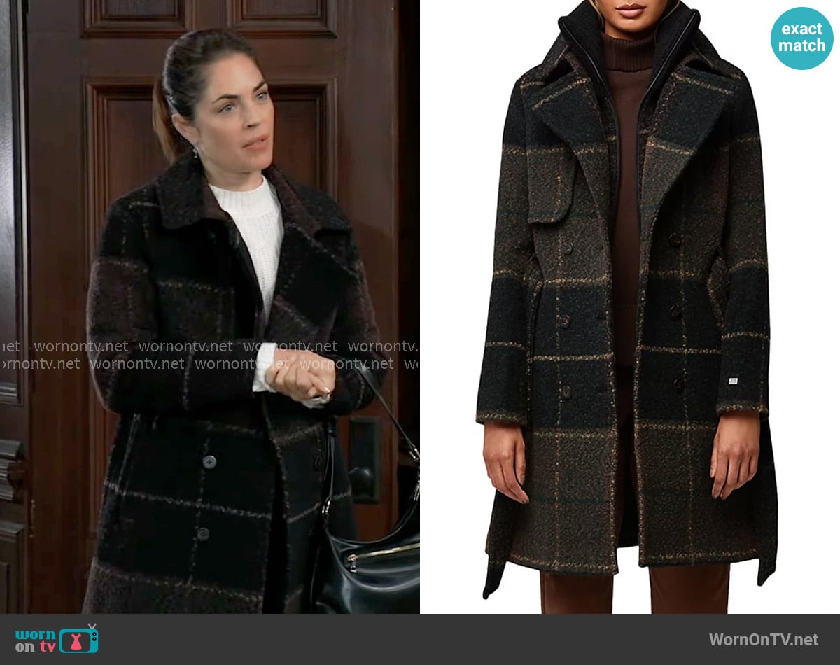 Soia & Kyo Double Breasted Plaid Coat worn by Britt Westbourne (Kelly Thiebaud) on General Hospital