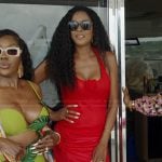 Stacey’s red floral applique top and skirt on The Real Housewives of Potomac