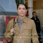 Stella's suede bomber jacket on Chicago Fire