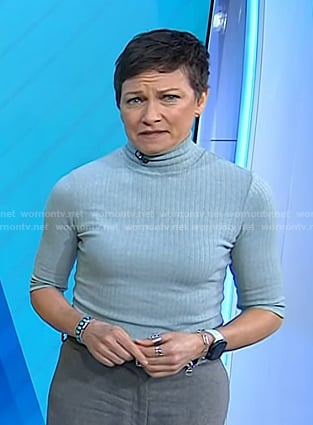 Stephanie's blue ribbed turtleneck sweater on Today