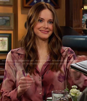 Stephanie’s pink abstract print shirtdress on Days of our Lives