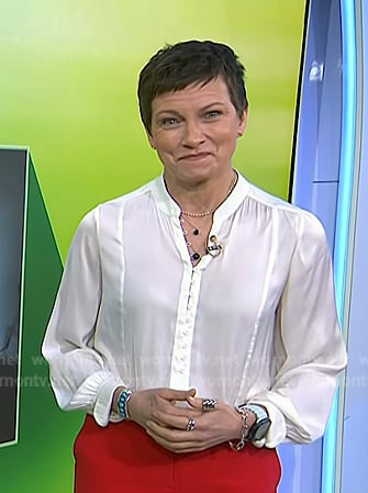 Stephanie's white button down satin blouse on Today