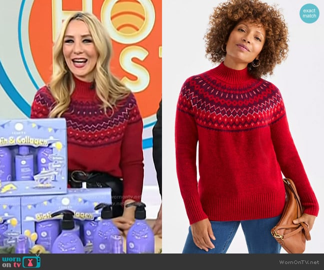 Style & Co Mock-Neck Fair Isle Sweater in Red worn by Chassie Post on Today