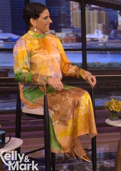 Suleika Jaouad’s tie dye print maxi dress on Live with Kelly and Mark
