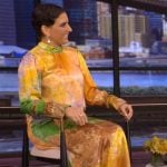 Suleika Jaouad’s tie dye print maxi dress on Live with Kelly and Mark