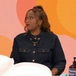 Sunny Anderson's denim shirt with chain detail on The Drew Barrymore Show