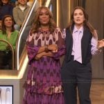 Sunny Anderson's printed ruffle maxi dress on The Drew Barrymore Show