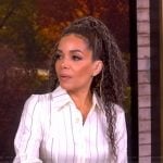 Sunny’s white satin stripe shirtdress on The View