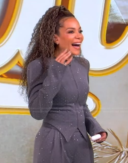 Sunny's gray crystal embellished blazer and pants on The View