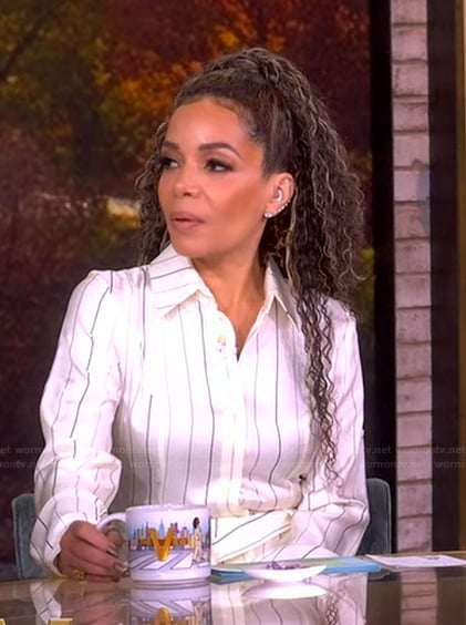 Sunny's white satin stripe shirtdress on The View