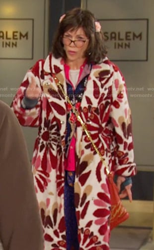 Susan’s floral fleece coat on Days of our Lives