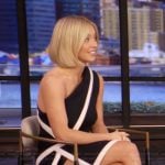 Sydney Sweeney’s black contrast asymmetric dress on Live with Kelly and Mark