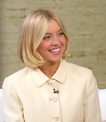 Sydney Sweeney’s white jacket and skirt on Good Morning America