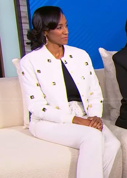 T Renee Smith’s white studded jacket on Tamron Hall Show