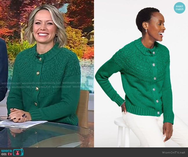 Talbots Pointelle Mockneck Cardigan in Lush Green worn by Dylan Dreyer on Today