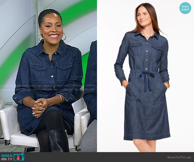 Talbots Tie Waist Denim Shirtdress worn by Sheinelle Jones on Today