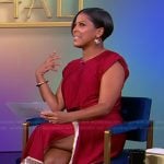 Tamron’s red satin fringe wrap dress on Tamron Hall Show