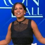 Tamron’s black lace top and tweed skirt on Tamron Hall Show