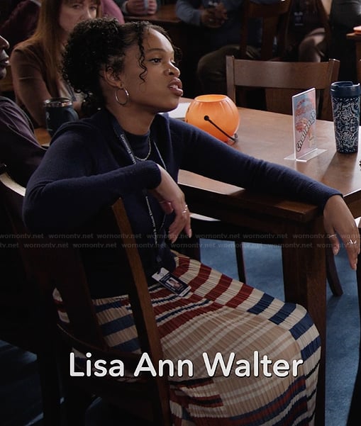 Tasha Hoffman's stripe ribbed skirt on Abbott Elementary