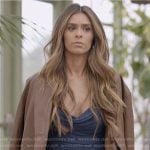 Taylor’s navy cowl neck dress on The Secret Lives of Mormon Wives