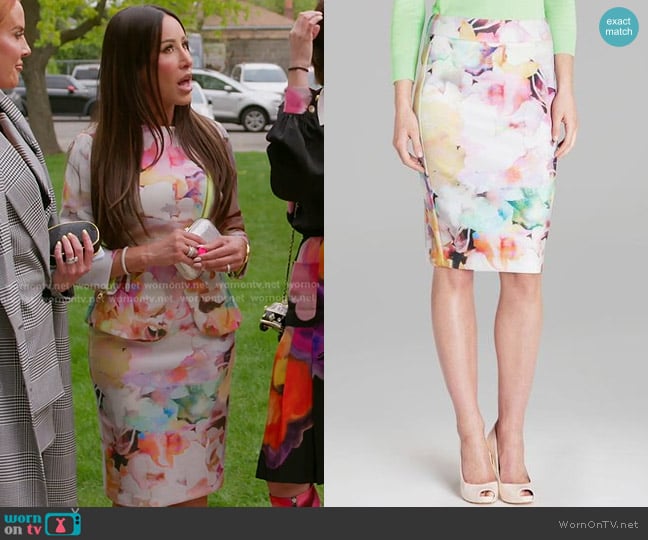 Ted Baker Amaranth Floral Pencil Skirt worn by Angie Katsanevas on The Real Housewives of Salt Lake City