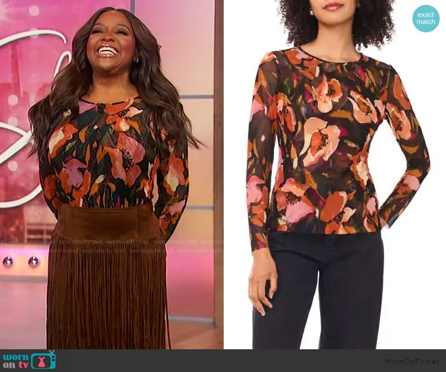 Ted Baker Floral Long Sleeve Mesh Top worn by Sherri Shepherd on Sherri