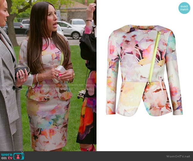 Ted Baker Saamsa Electric Daydream Biker Jacket worn by Angie Katsanevas on The Real Housewives of Salt Lake City