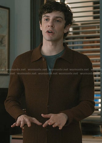 Teddy's brown ribbed cardigan on Elsbeth