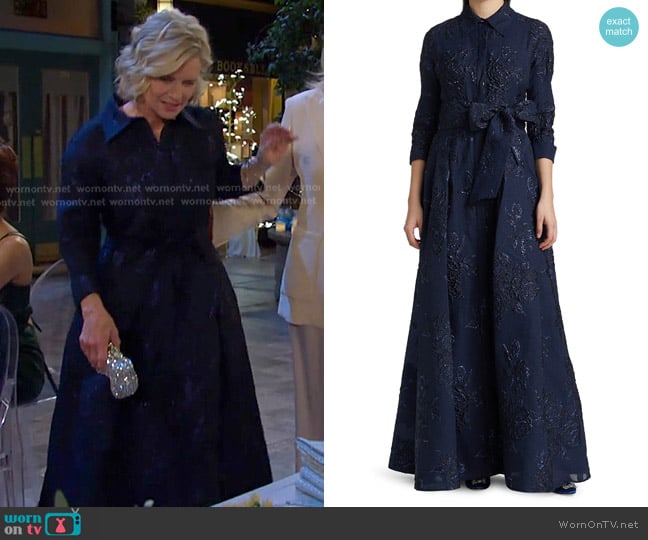 Teri Jon by Rickie Freeman Three-Quarter Sleeve Metallic Jacquard Shirt Waist Gown worn by Kayla Brady (Mary Beth Evans) on Days of our Lives