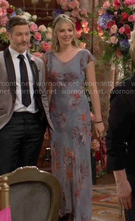 Tessa’s blue floral dress on The Young and the Restless