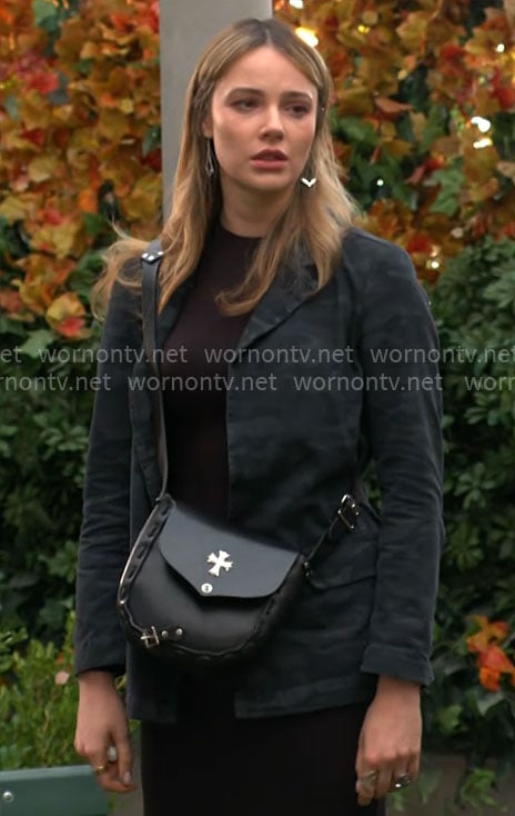 Tessa's dark camo jacket on The Young and the Restless