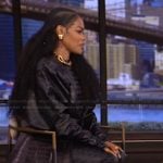 Teyana Taylor’s black leather jacket and pants on Live with Kelly and Mark