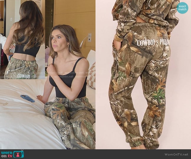 The Cowboy Pillows Camo Cowboy Pillows Sweatpants worn by Taylor Frankie Paul on The Secret Lives of Mormon Wives