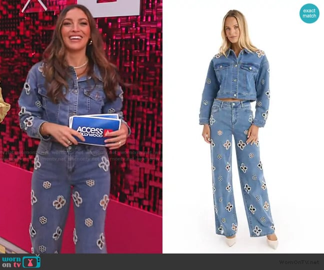 The Noli Shop Kaia Pearl High Rise Jean Petite worn by Emily Orozco on Access Hollywood
