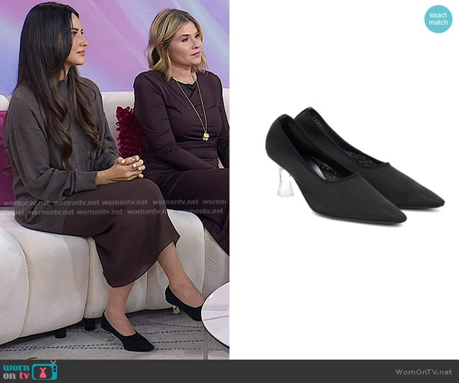 The Row Sock Acetate-heel Point-toe Mesh Pumps in Black worn by Olivia Munn on Today