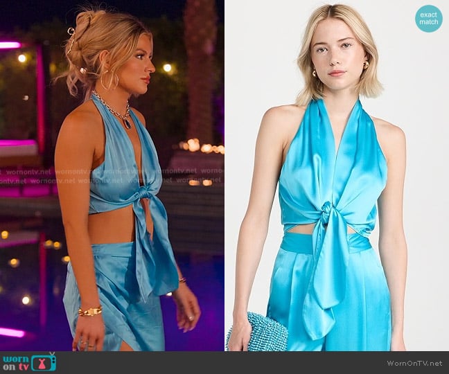 The Sei Sleeveless Tie Front Blouse in Sky worn by Fiona Belle (Fiona Belle) on Selling the OC