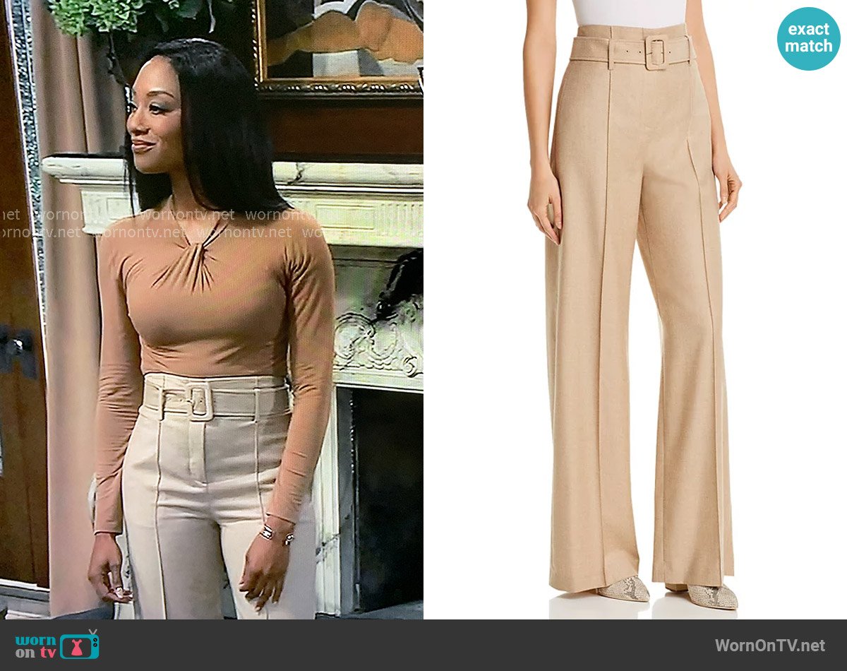 Theory Belted Wide-Leg Pants worn by Jordan Ashford (Tanisha Mariko Harper) on General Hospital