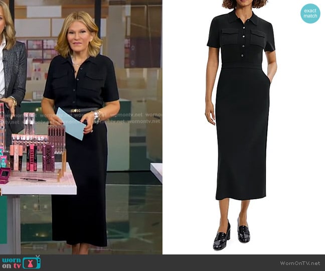 Theory Button Front Mixed Media Crepe Dress worn by Tory Johnson on Good Morning America