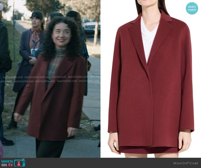 Theory Clairene Wool & Cashmere Jacket in Oxblood Red worn by Marissa Gold (Sarah Steele) on Elsbeth